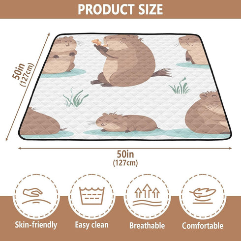 Bokkoy 50x50 inches Beavers at Play Baby Gyms Play Mat, Polyester Lightweight Quilted Cushion, Waterproof Surface, Soft
