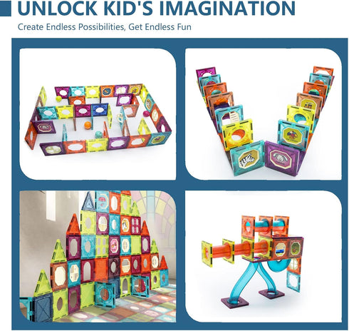 LTKFFFdp Magnetic Building Blocks - STEM Educational Toys for Kids Ages 4-12, Ball Track and 3D Stacking Set
