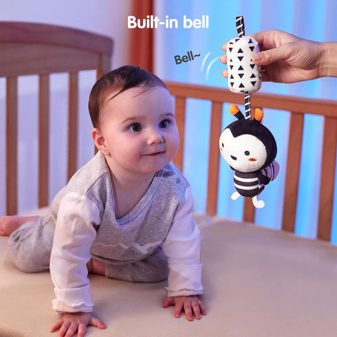3 6 9 12 Girls,4 Pack TUMAMA Black and White Baby Toys for Months,Plush Hanging Rattles,Newborn Stroller Toys for Boys
