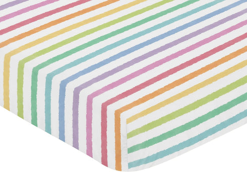 Sweet Jojo Designs Pastel Rainbow Striped Girl Baby Fitted Crib Sheet Infant Newborn Nursery Toddler Bed Room Standard