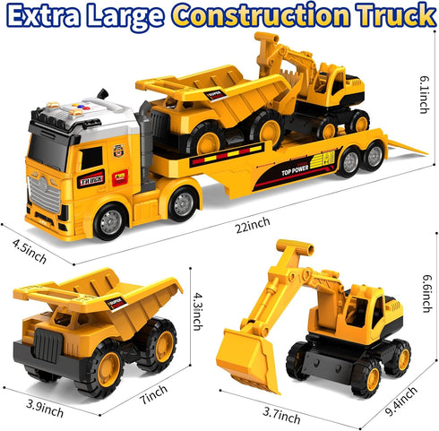 DWIRCTOYS 3 4 5 6 7 8 25" Toddler Boy Toys for Ages Years Old, Large Construction Carrier Truck Toy Excavator and Dump