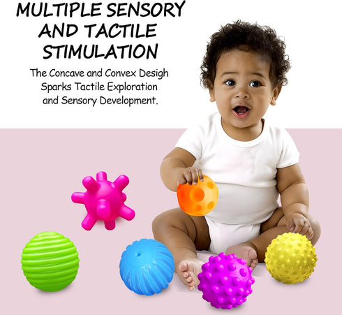 Baby Multi Sensory Toys Gift Set, Textured Massage Balls, BPA Free, 6 Pack for Toddlers 1-3 Months