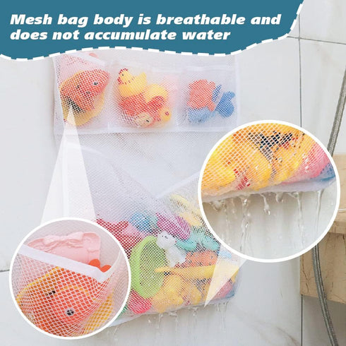 2 x Baby Bath Toy Organizer, Bath Toys Storage Mesh Bag with 4 Strong Suction Hooks, Quick Drying Basket