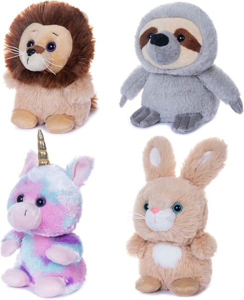 My OLi 5" Plush Toys Set, Bundle of 4 Fairy Tale Animal Toys, Unicorn, Lion, Rabbit, Sloth for Kids