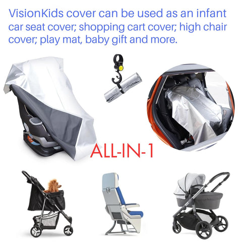 VisionKids Baby Car Seat Sun Shade Cover with Free Storage Bag Included | Infant Car Seat Heat Protector | UV