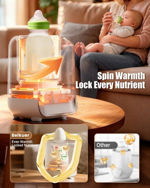 beikuer 12-in-1 2min 24H Baby Bottle Warmer for Breastmilk, Fast Swirlable Milk Warmers with Locks Nutrients, Smart