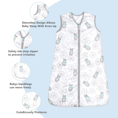 TILLYOU Sleep Sack 12-18 Months - 0.5 TOG Baby Wearable Blanket with 2-Way Zipper, 2 Pack, Bear & Dandelion