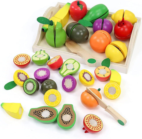 Fajiabao Wooden Play Food Sets, Montessori Toys for 2 Year Old, Kids Cutting Board Set, Pretend Play