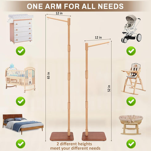 65 Inch 100% 35 Floor-Standing Crib Mobile Arm with Music Box - Mobile Arm for Crib - Beech Wood - Crib Mobile Motor