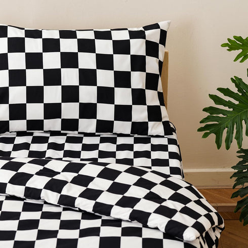 Set 4 Set Set KAREVER Grid Toddler Bedding Black White Checkered Pieces Crib Bed Kids Pliad Comforter