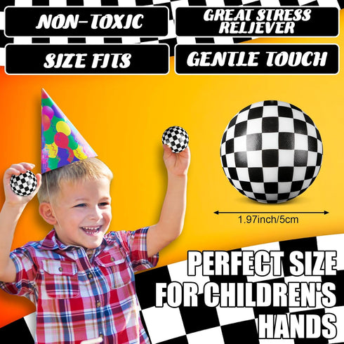 12 1.97'' Soulchen Pcs Race Cars Party Favors Stress Balls, Black and White Themed Sensory Fidget Toys Gifts for Kids