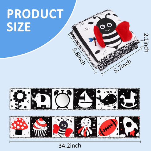 Black and White High Contrast Toys for Baby - Infant Tummy Time Soft Book, Sensory Musical Toy for Brain Development