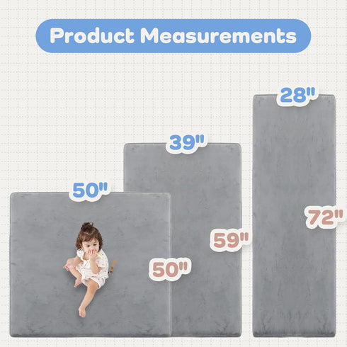 1.3" 50x50, Tummy Thick Baby Floor Play Mat Basic Padded Foam Mat for Time Crawling, Non Slip Cushioned for Babies