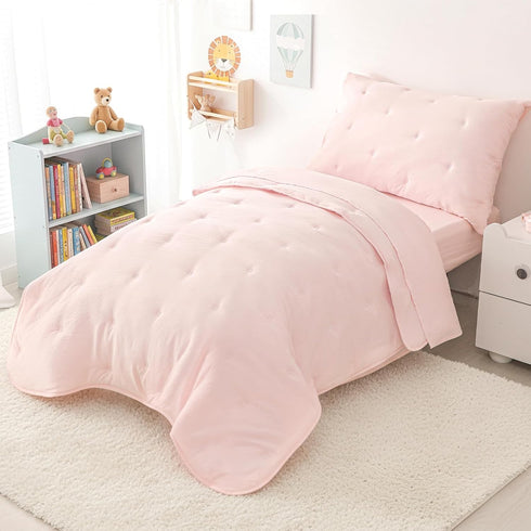 Sets 4 Pink Toddler Bedding for Girls, Pieces Bed-in-a-Bag for Toddler Girl, Soft Microfiber Lightweight Breathable