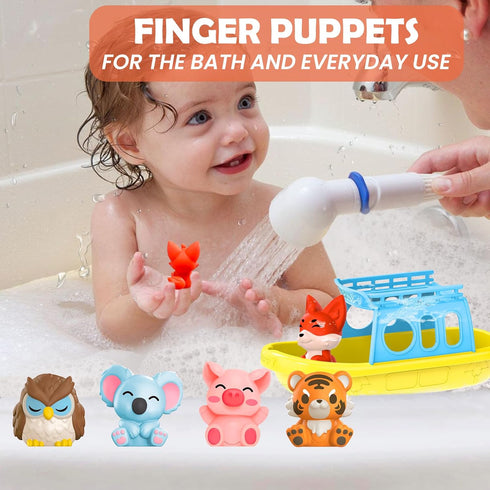 1 5 Set 3 4 5 6 Oriate Bath Toys for Kid, Boat and Silicone Animal Finger Puppets, Sensory Learning Toy in The Bathtub