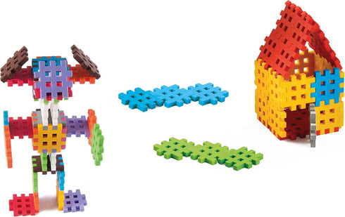 Mario-Inex Mini Waffle Block Construction Playset Toy for Kids - 70 Interlocking Rainbow Puzzle Pieces