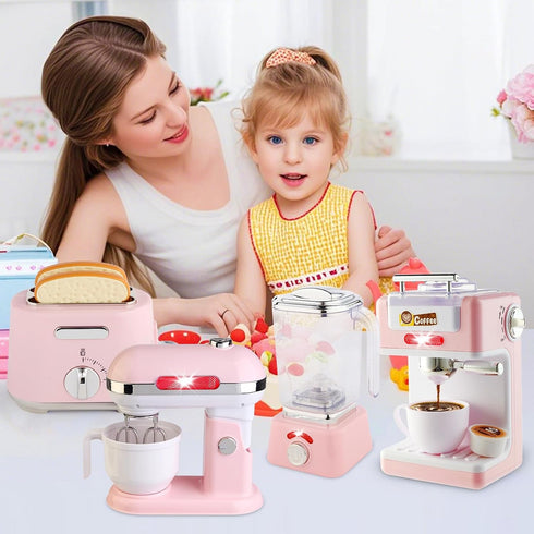 Set 3-5 4-8 6-8 Play Kitchen Accessories, Pretend Play Kitchen Appliances Toy with Coffee Maker Machine, Toaster