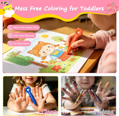 1-3 2-4 4-8, (24 KERIFI Triangle Jumbo Crayons for Toddlers, Mess Free Washable Toddler First Crayons for Kids Ages