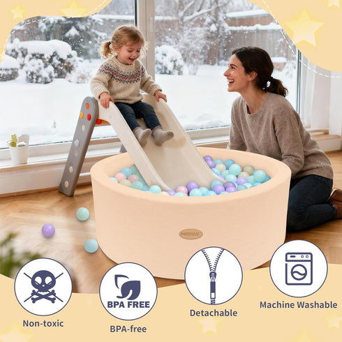 35.4" HARBOLLE Soft Fleece Ball Pit & Playpen for Toddlers & Babies, Indoor/Outdoor Kids Foam Play Center, for Boys