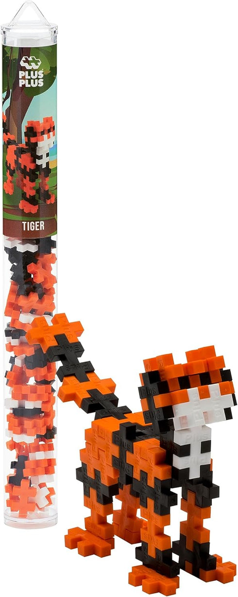 Plus Plus 3D Animal Figure Building Block Set, 70 Mini Puzzle Pieces, Fun Stem Toys - Tiger Maker Tube