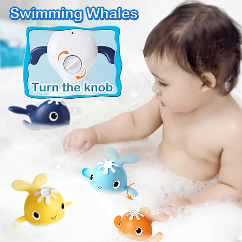 Baby Bath Toys - Magnet Fishing Game for 1-8 Year Olds, Bathtub Toys with Wind-up Whale, Fishing Pole & Net
