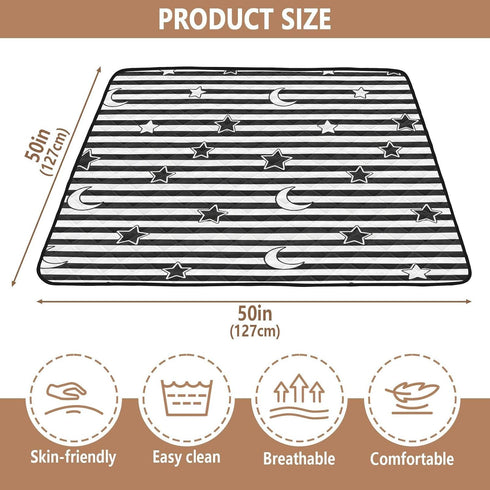 EtherSpher 50'' 50''gimnasio Black White Stripes Stars Moon Soft Padded Baby Gym Play mat for Floor Portable Foldable