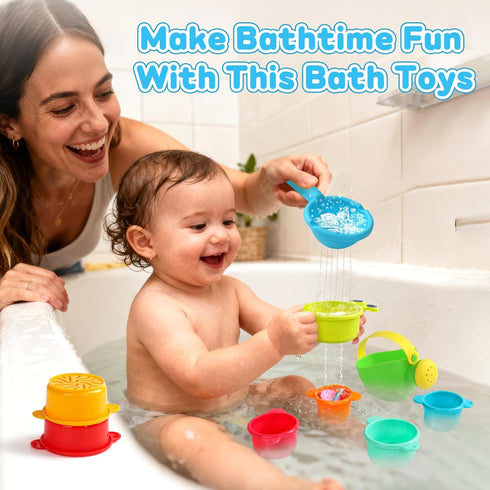 1-3 12+ 1 2 3 4 5 6 9PCS Beach Toys for Toddlers Bath Toys Sand Pool Water Table Toys Mold Free Bathtub Toys for Months