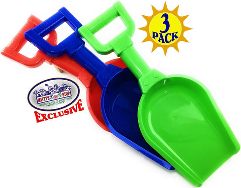 17" Set 3 Pack Matty's Toy Stop Kids Sand Scoop Plastic Shovels for Sand & Beach (Red, Blue & Green) Complete Gift