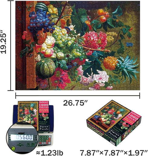 MaxRenard Oil Painting Jigsaw Puzzle 1000 Pieces for Adults, Fruit and Flowers Fine Art Puzzle Home Decoration