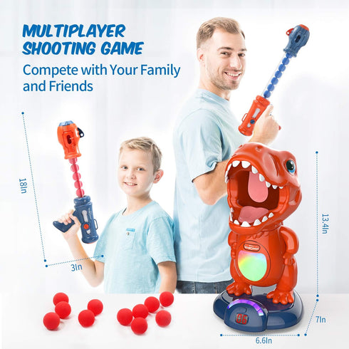 Movable Dinosaur Shooting Toys for Kids with 2 Air Pump Guns, LED & Sound, 48 Foam Balls for Target Practice