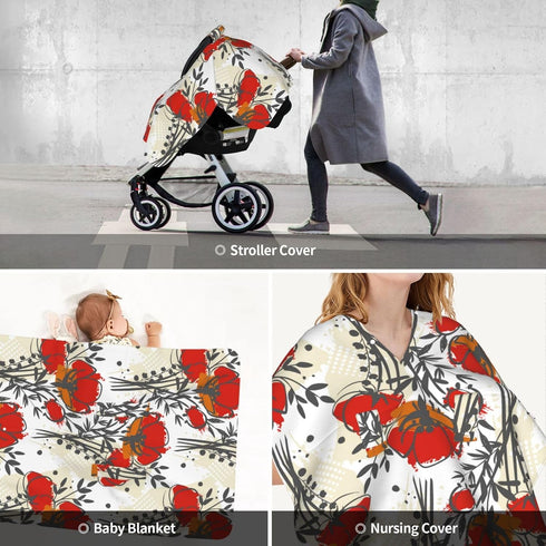 CQMZJHU Red Poppies Baby Car Seat, Rain Shelter, Multifunctional Nursing Cover for Newborns, Mother Care, Breastfeeding
