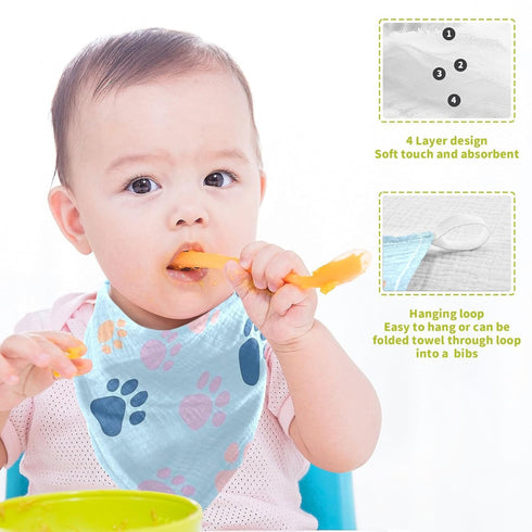 Flradish 3 Pack Set 12 12 Inches Baby Washcloths Pure Cotton Highly Absorbent and Soft Dog Paw Print Baby Towels