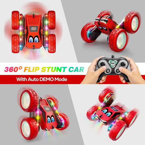 360 2.4 8-12 3+ WayEee Remote Control Car, Flips RC Stunt Car with LED Lights Strips, Type-C Charge Modular Battery