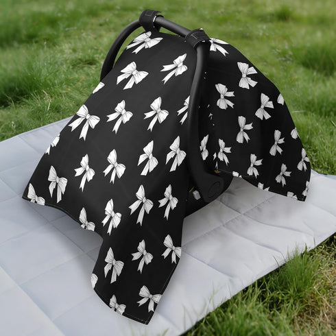DOMIKING White Bow Black Pattern Baby Car Seat Cover Breathable Infant Car Seat Cover for Babies Lightweight Carseat