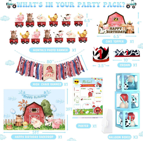 Party Inspo 1st 1st 160 Farm Party Decorations Boy, Birthday Decorations Boy, Blue Barn Animal First Birthday