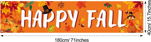 Large Happy Fall Banner - Thanksgiving Party Decor, Autumn Maple Leaves Pumpkin Banner for Home Outdoor Decoration