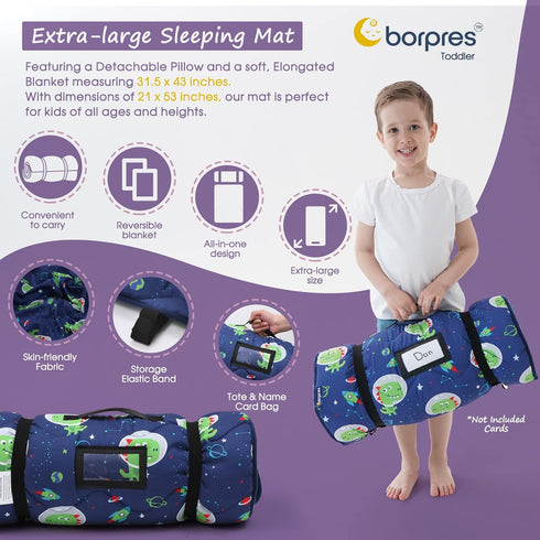 Set: Nap Mat with Pillow Blanket Sleeping Mats for Toddler Kids - Thick Large Roll up Slumber Bag for Daycare Preschool