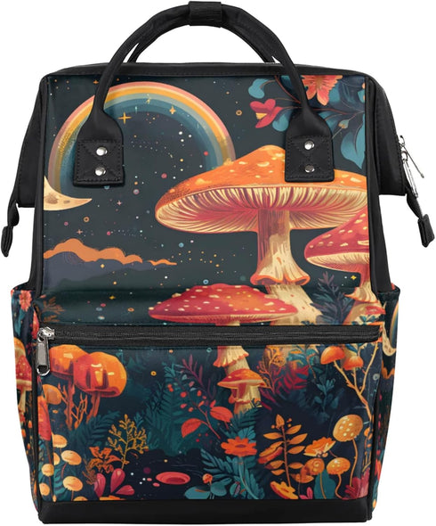 Hsnar Moon Mushroom Waterproof Diaper Bag Backpack Large Capacity Baby Bag with Stroller