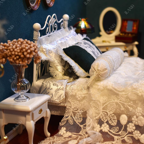 iLAND 1:12 Scale Victorian Dollhouse Furniture, 5pcs Dollhouse Bed Set