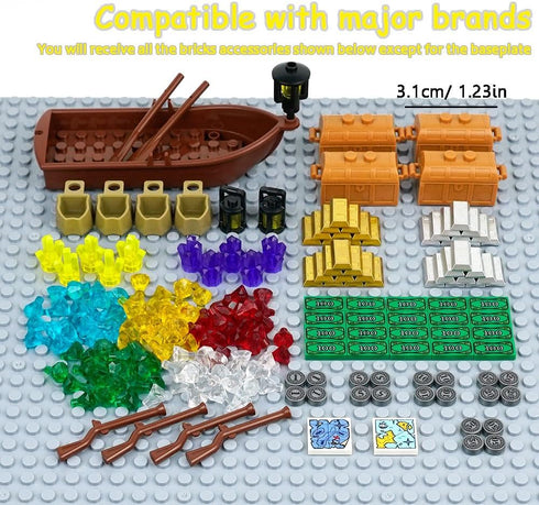 Money Treasure Chest City Bank Accessories, Building Block Pirate Ships, Maps, Dollar Gems, Bricks, and Cash Parts