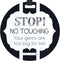 THREE LITTLE TOTS Black and White Stop No Touching Baby Car Seat Sign, CPSIA Safety Tested Stroller Tag