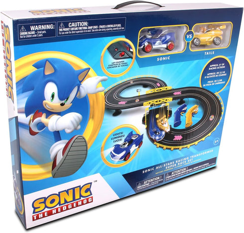 NKOK Sonic & Tails RC Slot Car Set - Black Vehicle, Figure-8 Track, Lap Counter, Perfect for Kids Ages 5 and Up