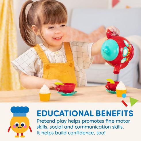 Battat Pretend Play Tea Set with Singing Teapot, Musical Toddler Toys, Cups & Saucers for 3 Years+