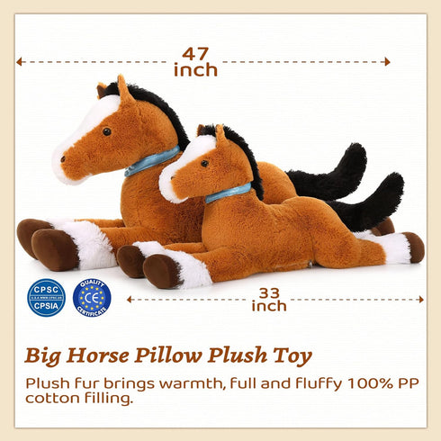 MaoGoLan Large 33" Horse Plush Stuffed Animal, Ridable Pony Plush Toy for Kids Girls, Tan
