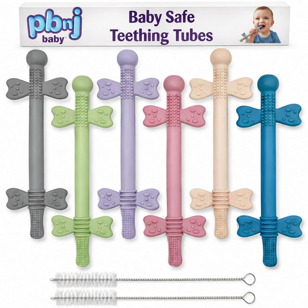 PBnJ Baby Silicone Teether Tubes for Babies, Infant Teething Toys, Soft Chew