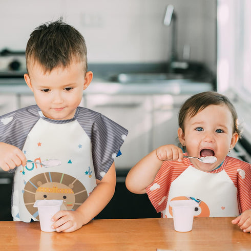 R HORSE 5Pcs Short Sleeved Bib for Toddlers - Waterproof Feeding Bib with Pocket for Infants 0-36 Months