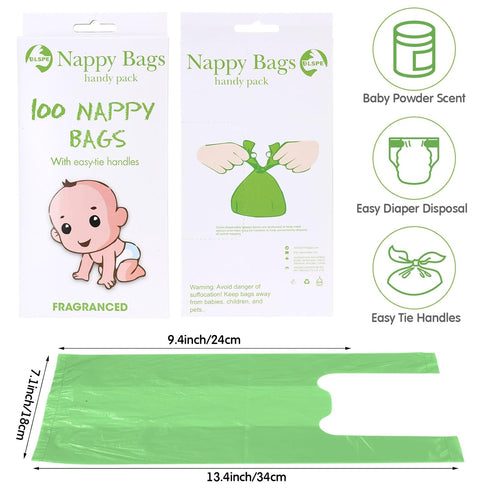 Honoson 1200 Count Baby Disposable Diaper Bags Scented Diaper Sacks with Tie Handle Disposal Baby Poop Trash Bags Waste