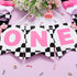 1st JOYMEMO Fast One Birthday High Chair Banner - Pink Black Race Car Birthday Party Decorations, Girl, One Year Old