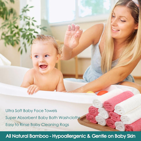 6 Pack, 10x10 inch Baby Washcloths Heavenly Soft Pink Wash Cloths for Face and Body, Gentle & Safe Face Towel on