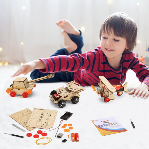 6 in 1 STEM Kits for Kids Age 5-12, Wood Car Building Electric Model Kit, Birthday Gift for Boys and Girls